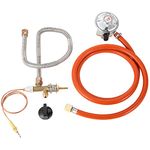 Hicello Patio Gas Regulator 27mm Clip-On Propane Regulator with 1.5M Hose, 0.6M Quiet Bellows, Safety Control Valve and Thermocouple|Gas Grill Burner BBQ Patio Gas Fire Pit Assembly Regulator Kit
