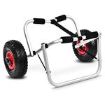 Kayak Canoe Trolley with Tie Strap and Extra Large Wheels, Kayak Transporting 2 Wheels Trolley Sturdy Aluminum Alloy Covered with Non-slip Soft Foam, Carry Cart Trolley for Kayak Canoe Boat Surfboard