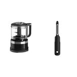 KitchenAid KFC3516OB 3.5 Cup Mini Food Processor, Onyx Black + OXO Good Grips Swivel Peeler, Black