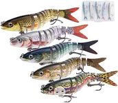 Matymats 5Pcs Pike Fishing Lures, 9 Segmented Multi Jointed Fishing Lures for Bass Trout Perch, Slow Sinking Bass Fishing Lure, Sea Fishing Lures Swimbaits, Fishing Gifts for Men