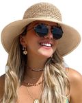 FURTALK Sun Hats for Women Beach Hat Wide Brim Handmade Straw Hat Breathable Foldable Packable Cap for Travel UPF Khaki