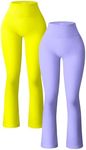 OQQ Women's 2 Piece Yoga Pants Ribbed Seamless Workout High Waist Bell Bottoms Flare Leggings Purple Yellow