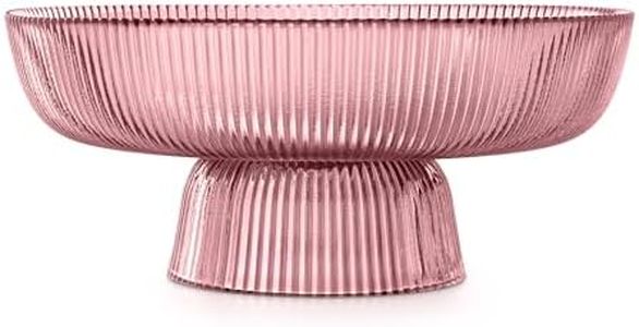 Navaris Glass Fruit Bowl - Decorative Fluted Coloured Glass Bowl for Fruit Snacks Sweets - 26cm Diameter Table Centerpiece Dish - Red Tinted Glass