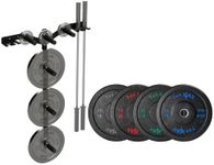 Yes4All 6 Pegs & 4 Barbell Storage Racks Load Up to 1190 LBS - Wall Mounted Weight Plate Tree & Barbell Holder +2-Inch Bumper Plate (95LBS Plate Set)