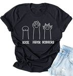 Rock Paper Scissors Shirts for Women Funny Cat Paw T-Shirts Cute Graphic Tee Casual Short Sleeves Top, Black, Large