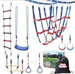 Lily's Things Double Slackline Obstacle Course for Kids | 80 Foot Line Ninja Warrior Obstacle Course Patented Double Line Design Unique Outdoor Ultimate Playground Climbing Challenge - Cargo Net Set