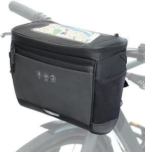 Kinetrail Bike Handlebar Bag with Rain Cover, Bicycle Front Phone Bag with Touch Screen, Adjustable Shoulder Waterproof Dual Zippers Insulated Basket Bag for Mountain Road Bike, Cycling Accessories