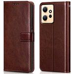 WOW IMAGINE Shock Proof Flip Cover Back Case Cover for Xiaomi Redmi Note 12 4G (Flexible | Leather Finish | Card Pockets Wallet & Stand | Chestnut Brown)