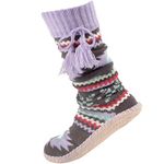 BambooMN Women's Soft Fuzzy Furry Gripper Slipper Socks with Tassel - Aztec Purple - Women's Shoe Size 2-7