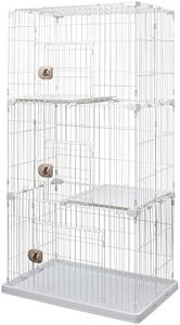 Iris Ohyama, Cage, Parc, Enclos, Niche Metallique Plastique(PP) avec 3 Portes et 3 Niveaux pour Chien, Chat, Toit et Portes sécurisées, L90.5 x P60.5 x H173 cm, PEC-903, Blanc