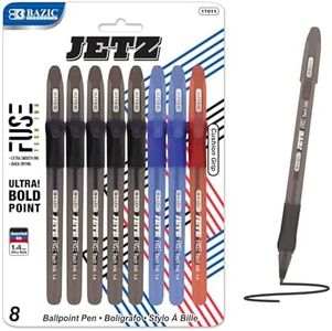 BAZIC Jetz Fuse Tech Gel Ink Pen, Assorted Colors, 1.4 mm Bold Point, Soft Grip Smooth Writing Pens, for Office School (8/Pack), 1-Pack