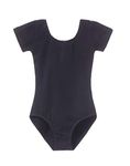 The Dance Bible Girls Classic Black Short Sleeve Leotard for Gymnastics and Ballet Dance (Size 110, Age 2-4 Years)