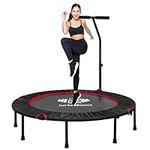 FK Sports 40”/48” Foldable fitness Trampoline, Mini Rebounder with Adjustable U or T Bar Foam Handle,Rebounder Exercise trampoline for Adults Kids Fitness Max Load 140kg (48" With T bar Handle Black)