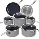 Nuwave Induction Ready Cookware Set 12 Pieces G10 Duralon Blue Ceramic in Cool Grey, Non Stick Pots and Pans, Kitchenware Cooking Set, Cookware with Lids, Saucepan Pots and Frying Pans, PFAS Free
