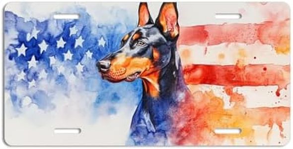 NGZ Doberman License Plate, Funny Pet American Flag Painting Aluminum License Plate Suitable for Car, RVs, Bars, Fences, garages, etc. 12x6 Inch