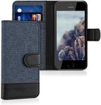 kwmobile Wallet Case Compatible with Apple iPhone SE (1.Gen 2016) / iPhone 5 / iPhone 5S - Case Fabric and Faux Leather Phone Flip Cover - Dark Blue/Black