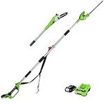 Greenworks G24PSHK2 Cordless 2-in-1 Pole Saw and Pole, Pole Saw 20cm Bar, Pole Hedge Trimmer with Shoulder Strap 51cm Dual Action Blades, 24V 2Ah Battery & Charger, 3 Year Guarantee