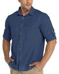 33,000ft Men's Long Sleeve Hiking Shirt Lightweight Quick Dry UV Button Shirts with Pockets Outdoor Shirts for Safari Walking Fishing Dark Blue L