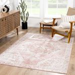 Hauteloom Snead Boho Vintage Floral Area Rug - Farmhouse Traditional Medallion Carpet for Living Room, Bedroom, Dining Room - Pale Pink, Peach, Cream, Blush - 9'2" x 12'