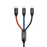 Baseus 3-In-1 Nylon Braided Fast Multi Charging Usb Data Cable With Ip/Android/Type-C Pins For Apple Iphone