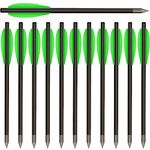 HUNTSPM 6.3" Carbon Crossbow Bolts Arrows with Sharp Steel Tips for 50-80lbs Pistol Crossbow Precision Target,Great for Practicing Shooting Target, Small Hunting (12pcs green)