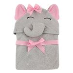 Hudson Baby Animal Face Hooded Towel for Girls, Pretty Elephant