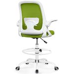 Winrise Drafting Chair Tall Office Chair Ergonomic Desk Chairs with Lumbar Support and Flip-up Armrests, Adjustable Height Comfy Computer Chair with Swivel Task and Adjustable Foot Ring(Green)