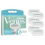 Gillette Venus Deluxe Smooth Sensitive Razor Blades Women, Pack of 6 Razor Blade Refills, Lubrastrip with A Touch of Aloe Vera, SkinCushion Helps Protect From Shave Irritation