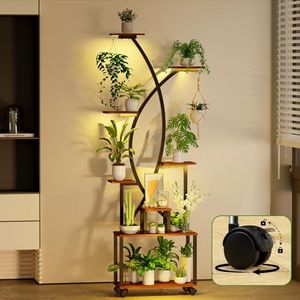 Plant Stand Indoor Plants Shelf: Metal 8 Tiers 4 Lights Stands with Wheels- Grow Light Flower Shelves for Living Room