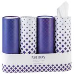 Car Tissue Holder with Facial Tissues Bulk, Portable Round Boxes – Car – Travel – Office, Cylinder Holder Tissue Box (Purple/White)