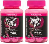 NaturesPlus Source of Life Power Teen for Her - Food Based Chewable Multivitamin Vitamins for Teenagers - Vegan, Gluten Free - 60 Chewable Tablets (Pack of 2)