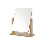 Hniuyun Vanity Mirror with Bamboo Stand, Small Desk Table Mirror with 360° Rotation, Standing Portable Makeup Mirror for Offices Bathroom, Bedroom (Square)