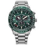 Citizen Eco-Drive Pilot Chronograph Watch with Atomic Timekeeping, 12/24HR, Power Reserve, Luminous Hands/Markers, Sapphire Crystal - Green Dial, Stainless/Green Dial, Chronograph