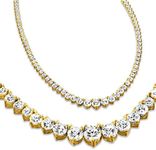 Houston Diamond District 20 Carat Round 14K Yellow Gold 17 "Graduate Natural Diamond Tennis Riviera Necklace (J-K Color, I1-I2 Clarity) Graduating Value Collection 3 Prong