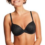 Maidenform One Fab Fit Underwire Bra, Push-Up T-Shirt Bra, Modern Demi Bra, Lightly Padded Bra with Convertible Straps, Black/Carbon Grey, 32D