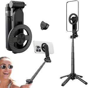 Anberyoo 17.3" Magnetic Phone Tripod for iPhone/Android with Detachable Wireless Remote, 360° Rotation Reinforced N52 Magnetic Force Selfie Stick for Mag-Safe, Extendable Tripod Stand for Vlog/Live