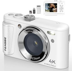 Fansbe Smart Digital Camera, 4K Vlogging Camera with 64MP, Point and Shoot Digital Cameras with 18X Zoom, Anti-Shake, Mode Dial, 32GB SD Card, Card Reader, Charger, Compact Small Cameras, White