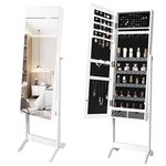 YITAHOME Jewellery Cabinet with Length Mirror & Storage, 2 in 1 Jewelry Organizer Shelves with 2 Drawers, 3 Angel Adjustable, For Bedroom, White