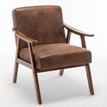 Container Furniture Direct Accent Chair with Microfiber Upholstery and Solid Wood Frame, Classic Mid-Century Modern Living Room Furniture for Extra Seating, Brown