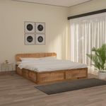 wakeup INDIA Solid Wooden King Size Bed |3 Years Warranty| Serenity Aara Cut Bed Mango and Acacia wood Bed With Storage with Round Headboard for Bedroom (Compartment-4, Size-78x72 inch, Natural Color)