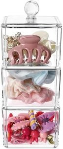 BLVRYVIO Hair Accessories Organizer for Girls, Bathroom Containers for Headband, Bows,Hair Tie,Hair Tools,Scrunchie,Cotton Swab Organization, Clear 3 Stackable Acrylic Holder with Lids for Organizing