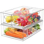 Shopwithgreen 3 Pack Large Capacity Fridge Organizers and Storage Drawers, Clear Acrylic Bins Set, Plastic Refrigerator Stackable Containers（12 L/3.2 Gallon)