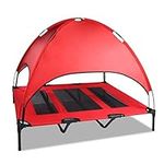 AGESISI Elevated Dog Bed with Canopy - Portable Raised Dog Bed Cooling Dog Place Board Mesh Pet Cot for Large Dogs Oxford Fabric Removable Canopy Shade for Camping Beach Indoor Outdoor 48 inch, Red