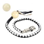 42" Long 1/2“ Diameter White and Black Motorcycle Get Back Whip with White Pool Ball