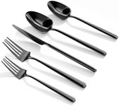 Oval Black 20-Piece Silverware Set, Stainless Steel Flatware Set, Service for 4, Polished Cutlery Set, Dishwasher Safe (American Design)