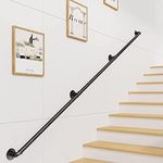 Aolloa 10FT Stair Handrail Hand Railing for Stairs, Wall Mount Stair Railing Iron Staircase Banisters for Indoor Outdoor Stairs, Black