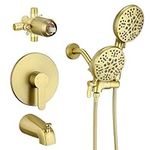 TONNY Gold Shower Faucet Set with Tub Spout, Bath Tub and Shower Faucet Combo Set with Valve, 7-Spray High Pressure Dual Shower Head and Faucet Set with 3 Way Diverter, Shower Head and Handle Trim Kit