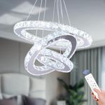 Cainjiazh Chandelier LED Crystal Chandelier Lighting Dimmable LED Chandeliers Modern Ceiling Light Fixture 3 Rings Adjustable Stainless Steel Pendant Light Chandelier for Bedrooms Living Room