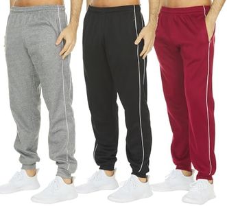 DARESAY Mens 3 Pack Dry Fit Fleece Athletic Workout Jogger Sweatpants for Men with Pockets and Drawstring Size S-3XL