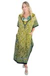 Miss Lavish London Boho Long Caftan for Women - Plus Size Summer Dress, Stylish Beach Coverup, Ideal for Lounging & Vacation Getaways, Trendy Maxi Top, Size L, Vibrant Green - Relax in Style!